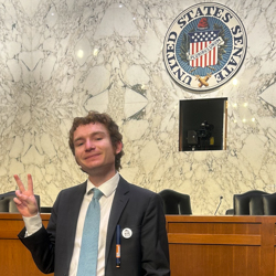 Ted Malpass poses with his insulin pen in his pocket after attending a U.S. Senate hearing. Malpass said his work on the new research paper connected well with his goals of improving access to essential medicines. Photo: Courtesy of Ted Malpass